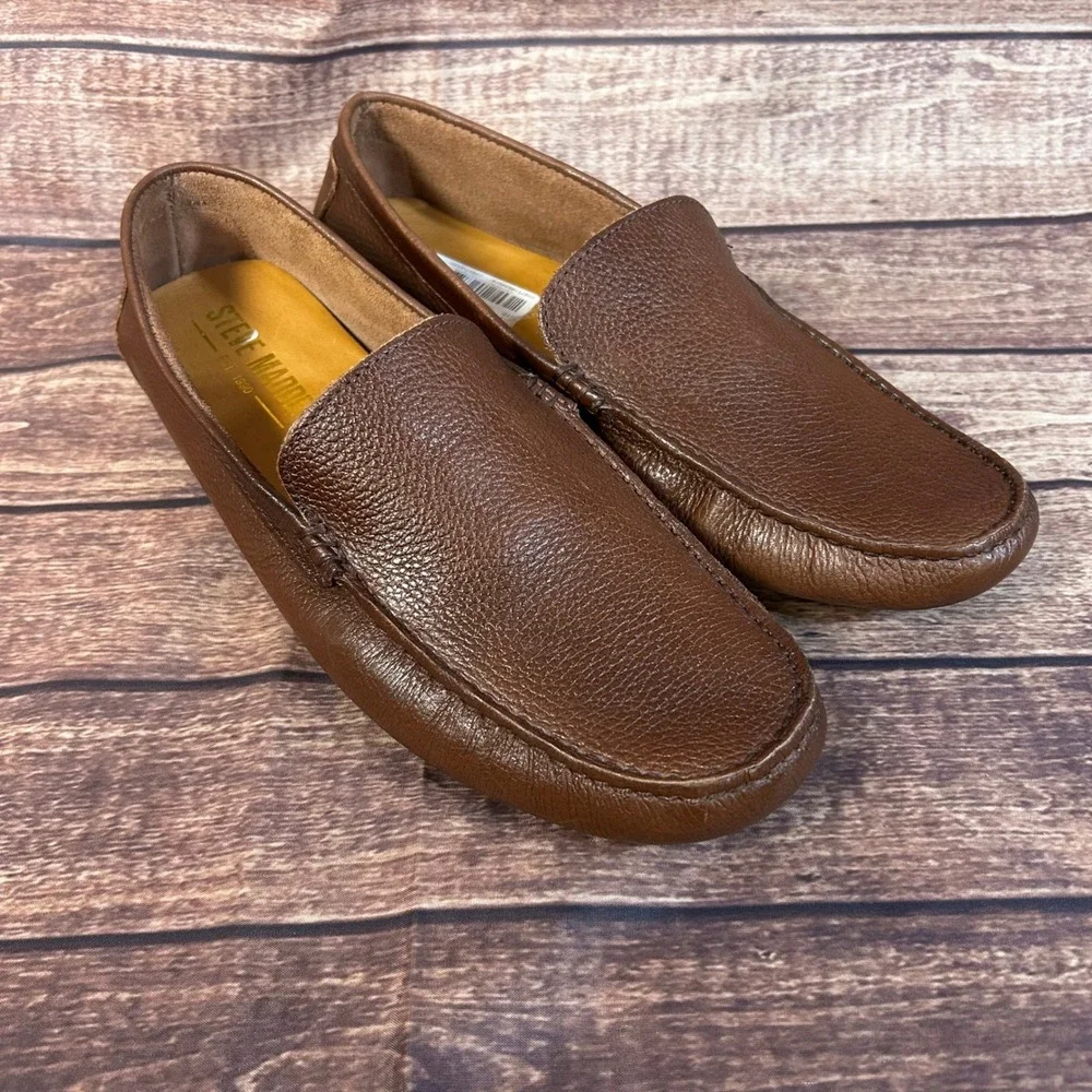 Steve Madden Bernie Mens Brown Pebbled Leather Driving Loafers BERN01M1 Size 10
